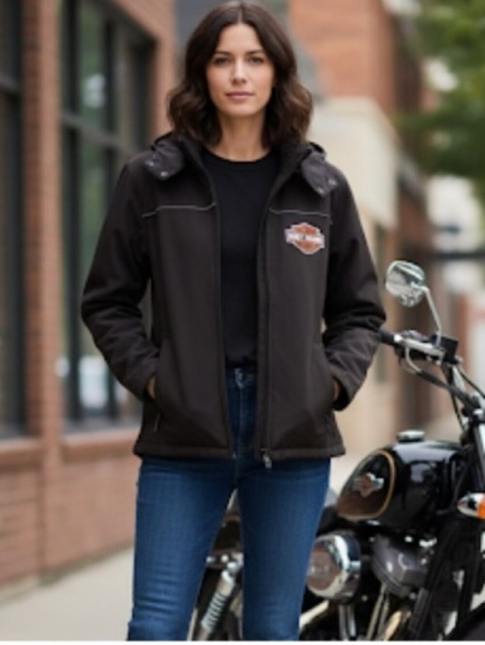 Harley-Davidson Women's Black Softshell Jacket with Orange Logo